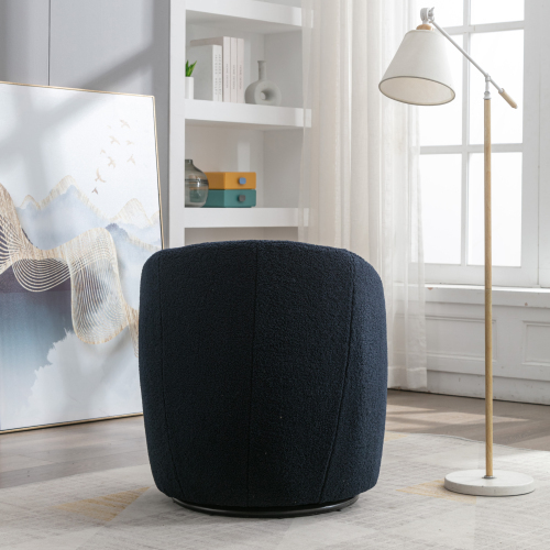 Soft Teddy Fabric Swivel Accent Armchair Barrel Chair With Black Powder Coating Metal Ring