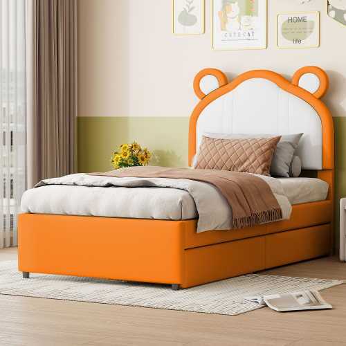 Gepolstertes Bett aus Kunstlederstoff-OKWISH