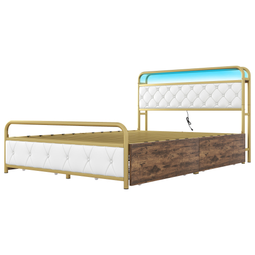 Bett mit Eisenrahmen und rautenförmigen Zuglaschen-OKWISH