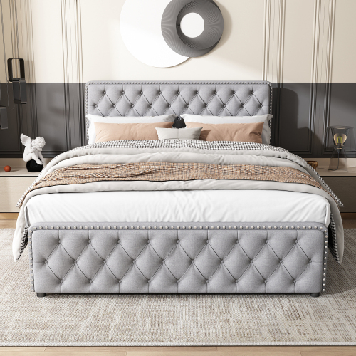 Gepolstertes Doppelbett mit vier Schubladen-OKWISH