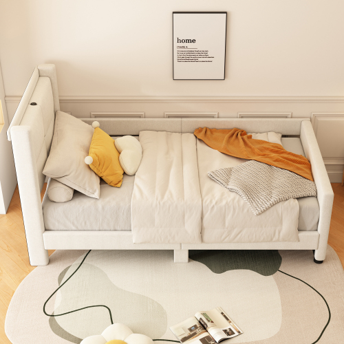 90*200cm Flachbett, gepolstert, mit USB-Anschluss, minimalistisches Design