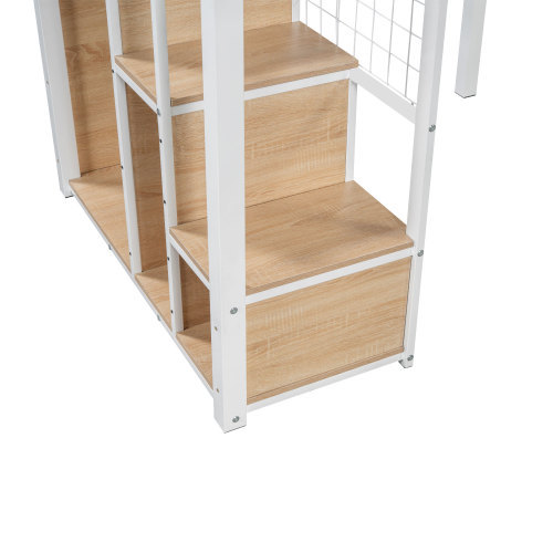 Hochbett mit Sicherheitsleiter Kinderbett mit Eisenrahmen und Ablagefläche, Jugendbett, Einzelbett