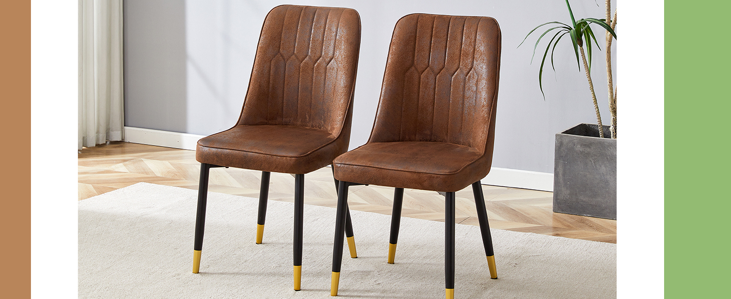OKWISH Set of 2 Brown Dining Chairs with Metal Legs