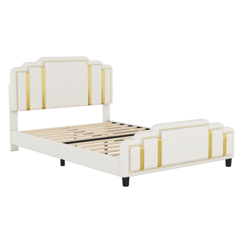 140*200cm Flachbett, gepolstertes Bett, Goldstreifen, leichter Luxus-Stil, minimalistisches Styling