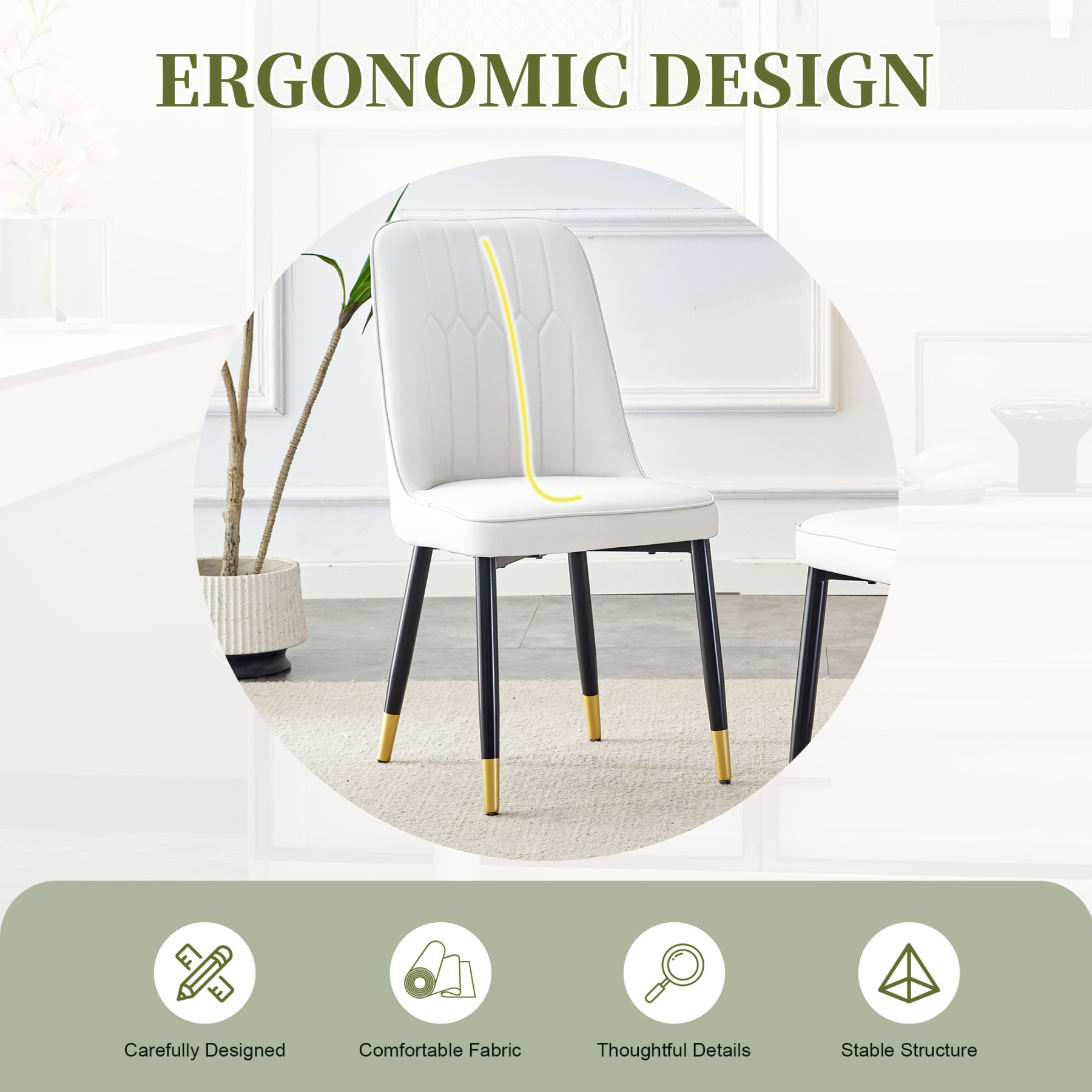 OKWISH White PU Dining Chairs Set with Black Metal Legs