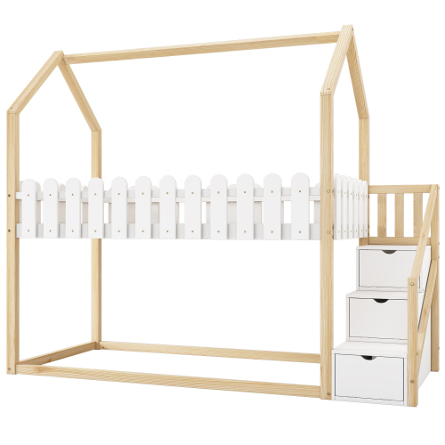 Etagenbett aus Massivholz mit Zaun-OKWISH