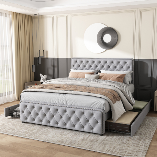 Gepolstertes Doppelbett mit vier Schubladen-OKWISH