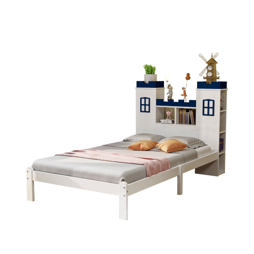 assivholzbett 90x200, Burgform, mehrere Ablagefächer, Lattenrost, Kinderbett, Jugendbett, Einzelbett
