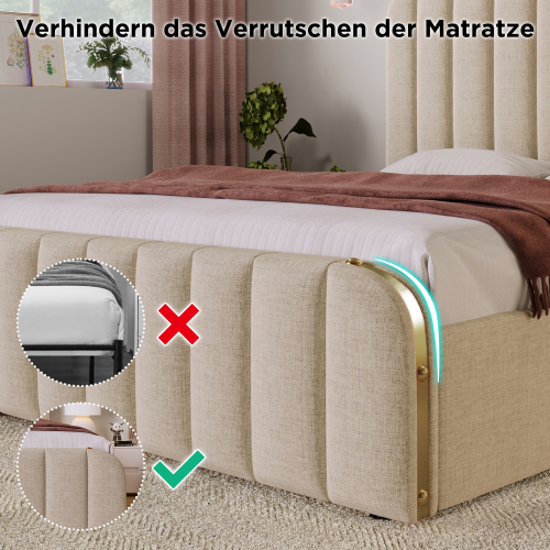 Gepolstertes Doppelbett aus Leinen-OKWISH