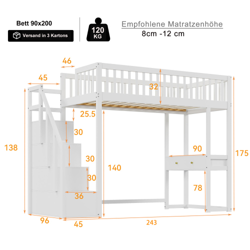 Multifunktionales Tischbett mit Rahmen aus massivem Kiefernholz-OKWISH