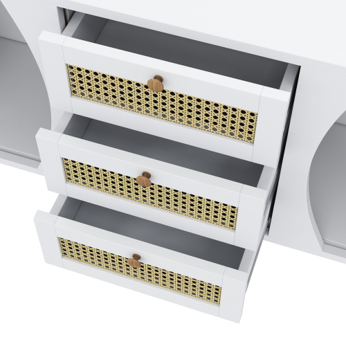 Sideboard, Rattanschrank mit Schubladen, Kommode mit Schiebetüren 