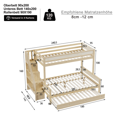 Kinder-Etagenbett aus Massivholz-OKWISH