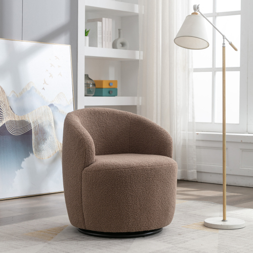 Teddy Fabric Swivel Accent Armchair Barrel Chair With Black Powder Coating Metal Ring
