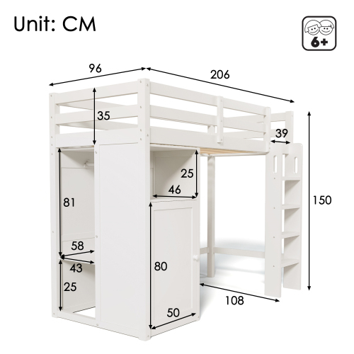 Kinderbett Hochbett mit Schrankrahmenbett-OKWISH
