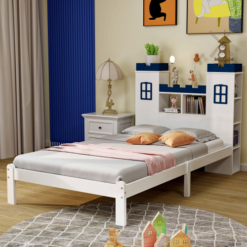 assivholzbett 90x200, Burgform, mehrere Ablagefächer, Lattenrost, Kinderbett, Jugendbett, Einzelbett