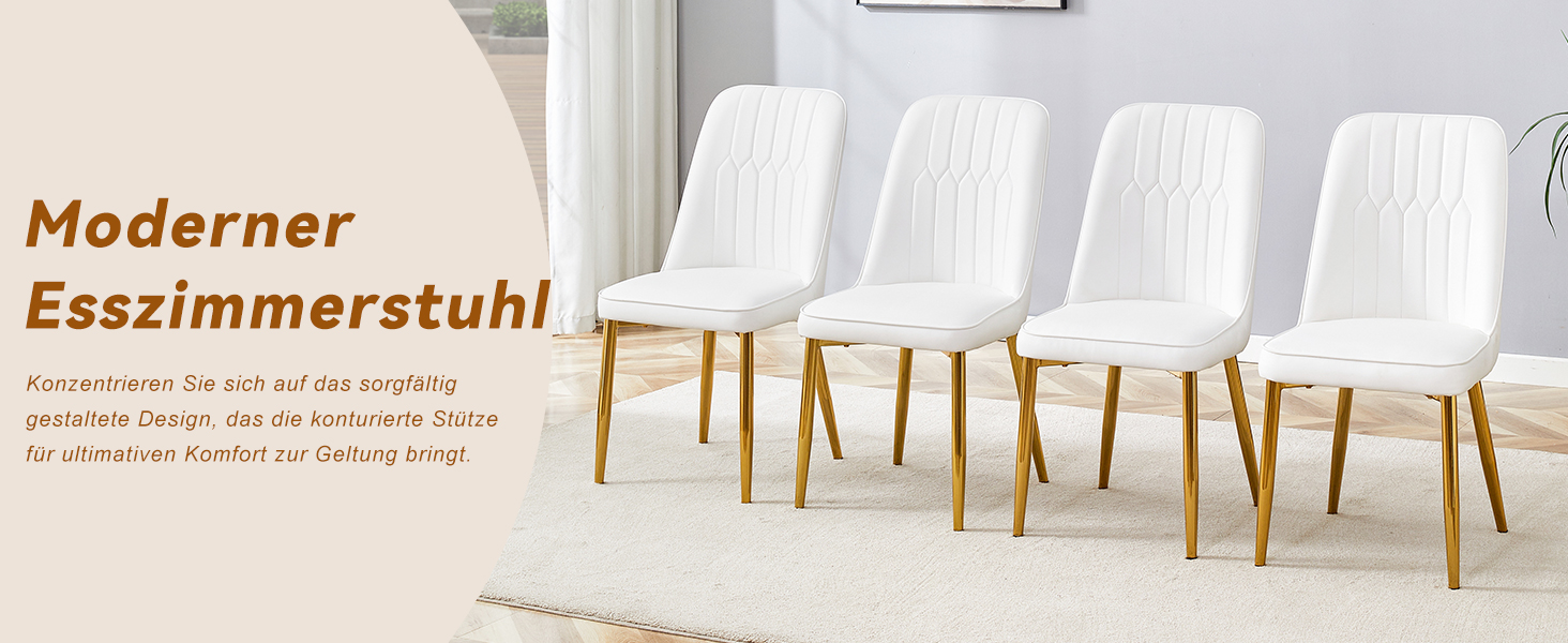OKWISH White Dining Chair with Gold Metal Legs