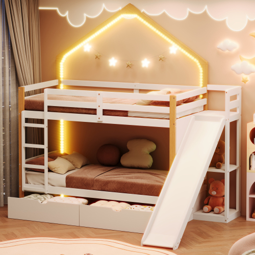 Etagenbett mit Schubladen unter dem Bett und Rutschen-OKWISH