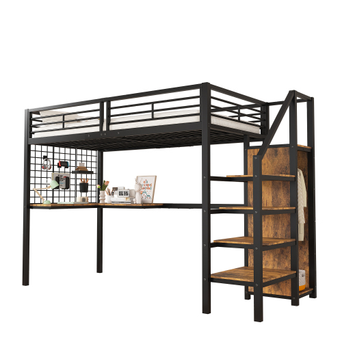Hochbett mit Tisch und Kleiderschrank-OKWISH