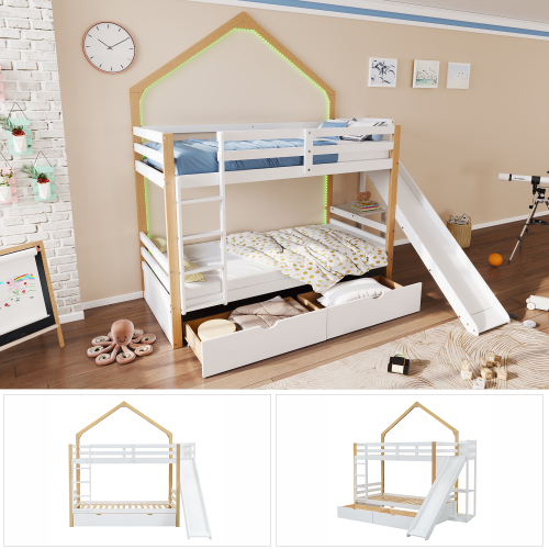 Etagenbett mit Schubladen unter dem Bett und Rutschen-OKWISH