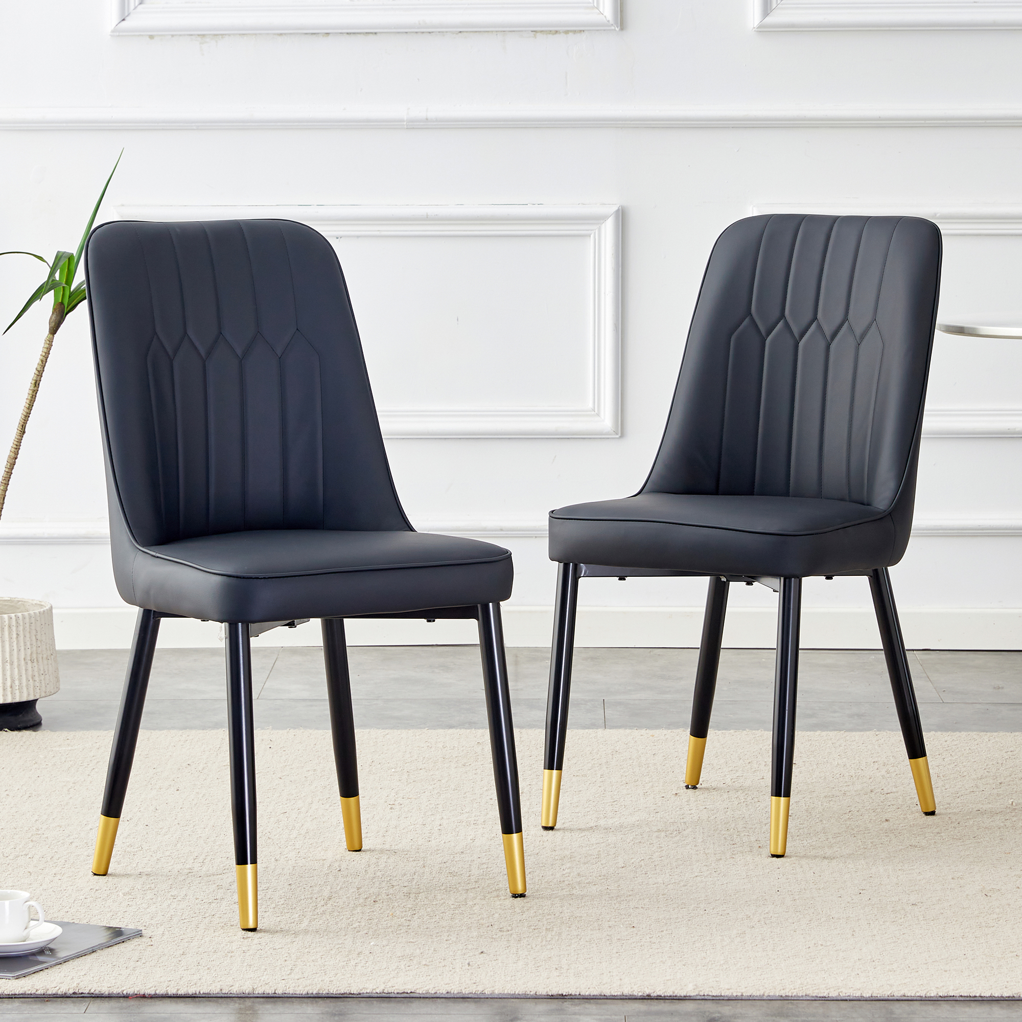 OKWISH Black PU Leather Dining Chair Set with Metal Legs