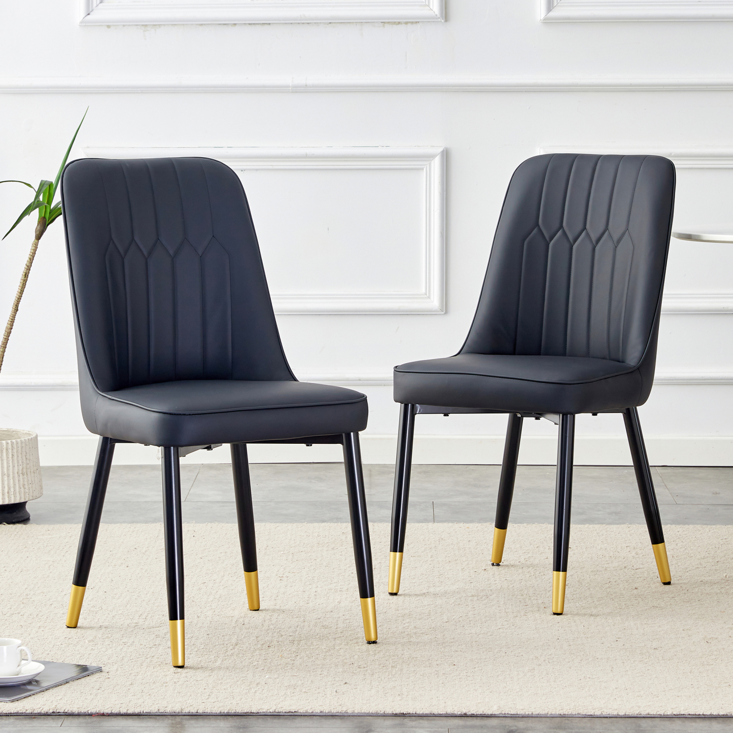 OKWISH Black PU Leather Dining Chair Set with Metal Legs