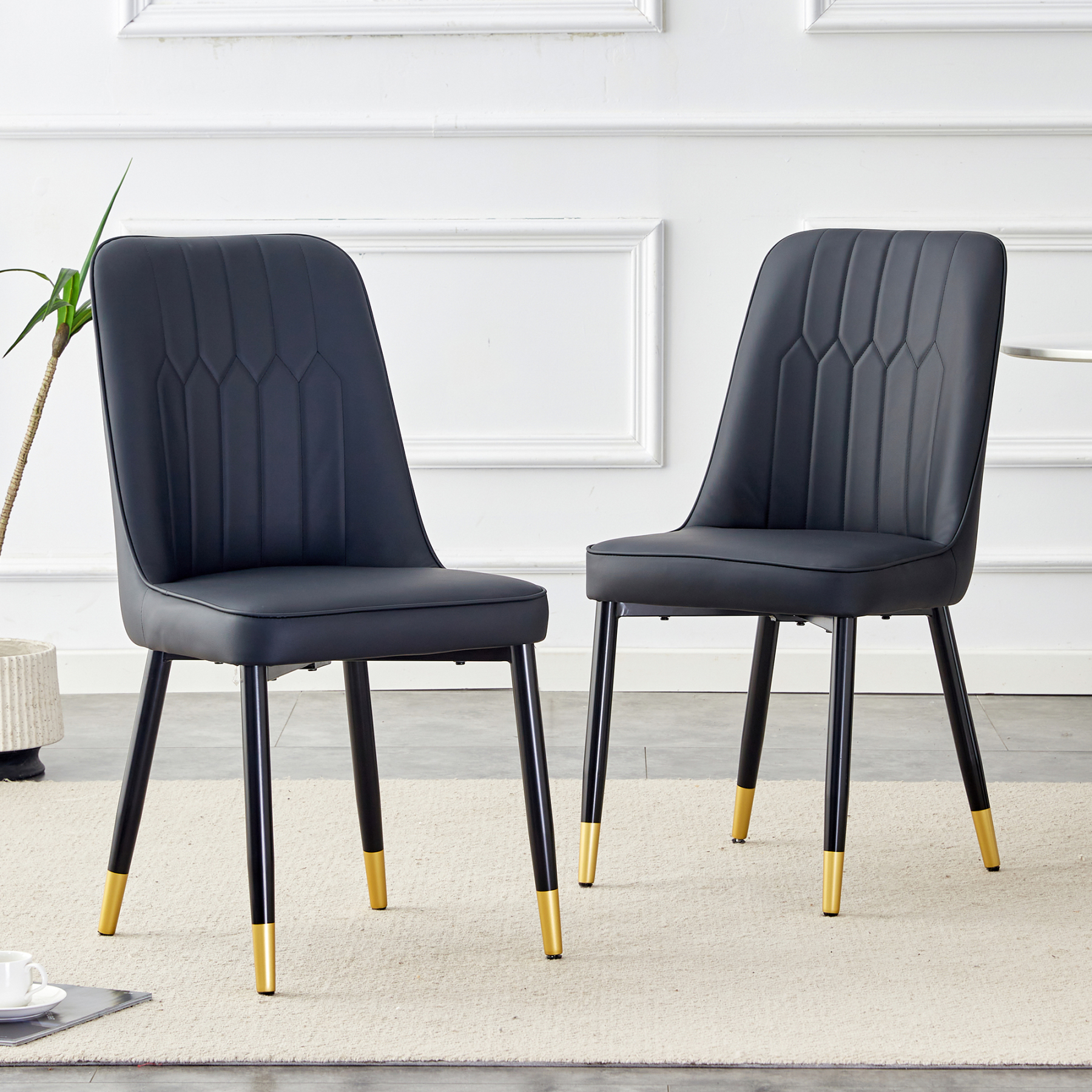 OKWISH Black PU Leather Dining Chair Set with Metal Legs