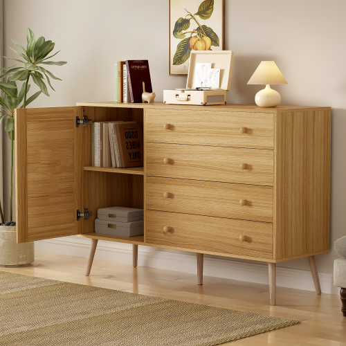 120 cm Holzseitenschrank mit 4 Schubladen und 1 Schranktür 