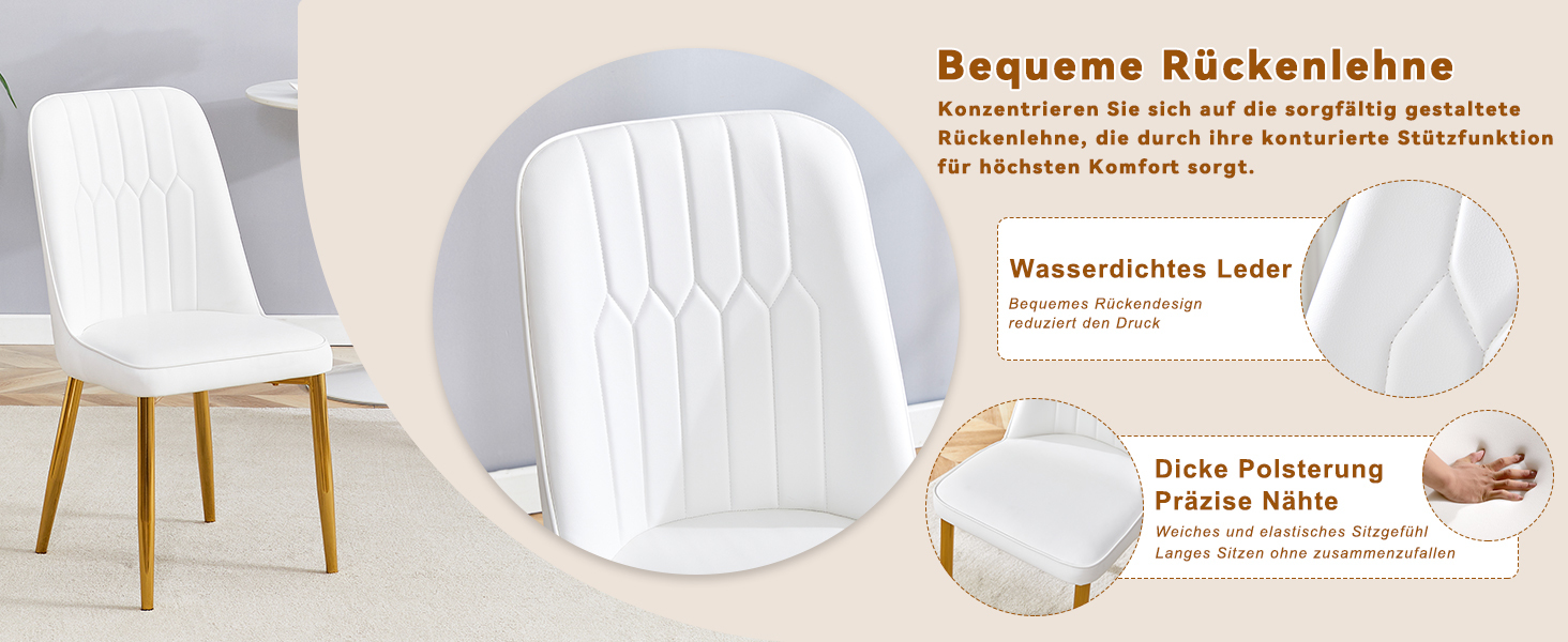 OKWISH White Dining Chair with Gold Metal Legs