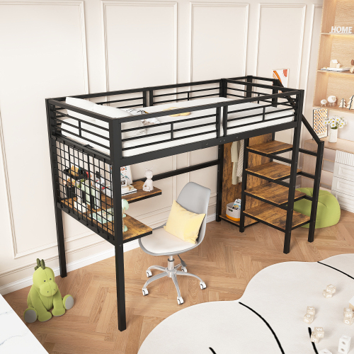 Hochbett mit Tisch und Kleiderschrank-OKWISH