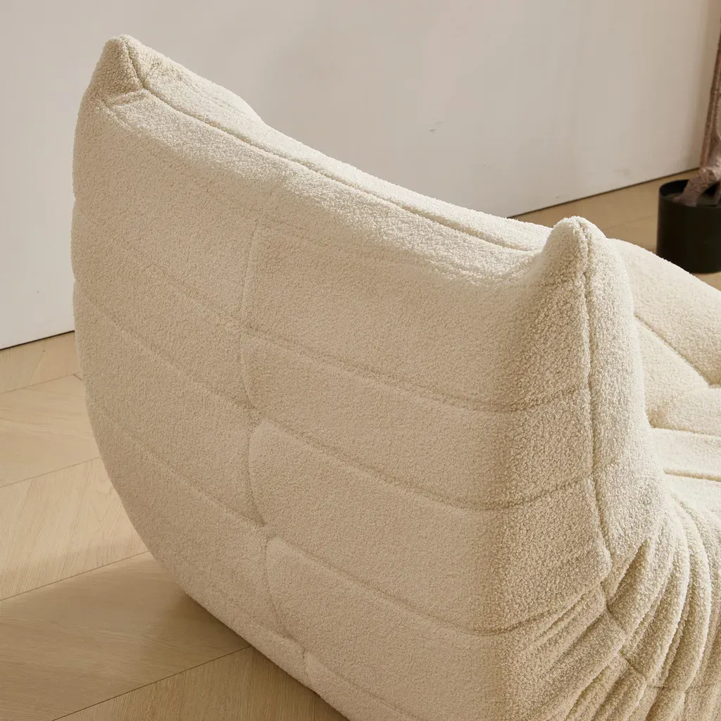 Relax Sessel Sofa Set – Faltbares Schlafsofa mit Rückenlehne & Fußstütze aus Teddystoff, Beige, für Wohnzimmer & Meditation