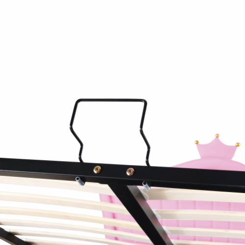 hydraulisches Stauraumbett, aus PU-Leder mit LED-Leuchten, Lattenrost und Rückenlehne 