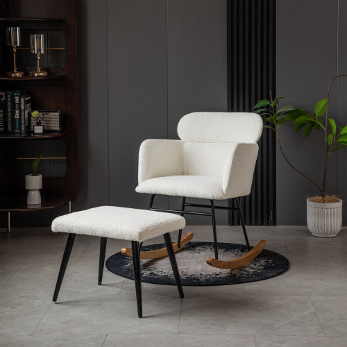 Robuster Schaukelstuhl mit Gestell aus Gummibaumholz und Pedalen-OKWISH