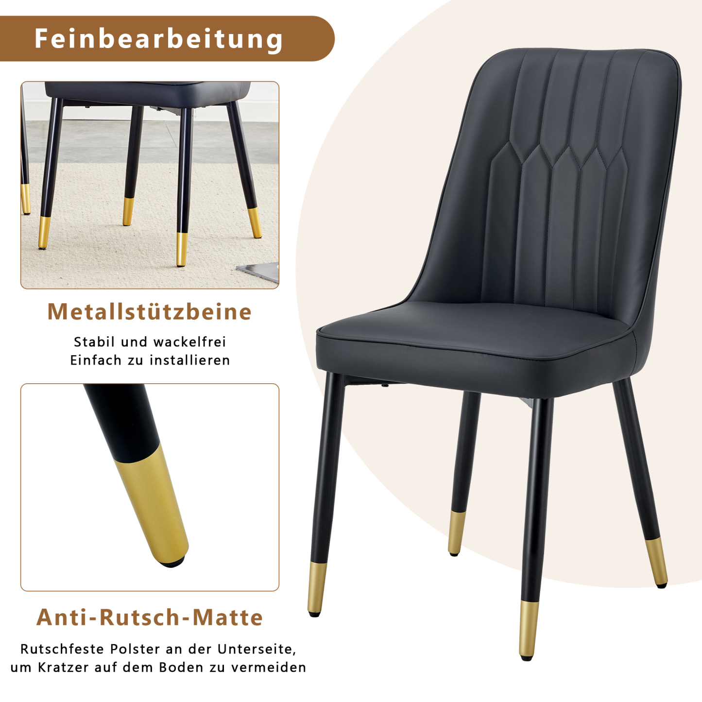 OKWISH Black PU Leather Dining Chair Set with Metal Legs