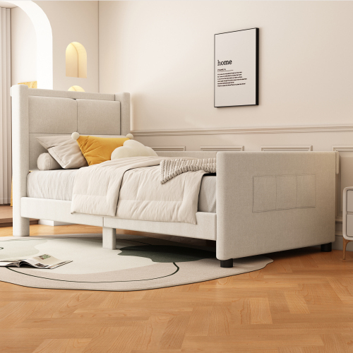 90*200cm Flachbett, gepolstert, mit USB-Anschluss, minimalistisches Design