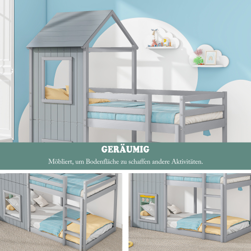 Etagenbett aus Massivholz mit Leiterschuppen-OKWISH