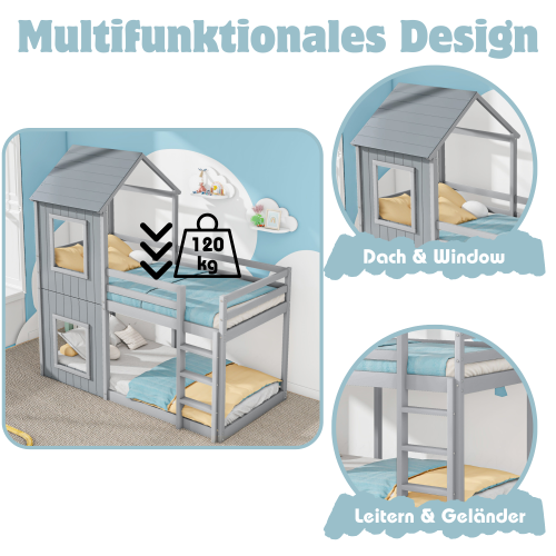 Etagenbett aus Massivholz mit Leiterschuppen-OKWISH