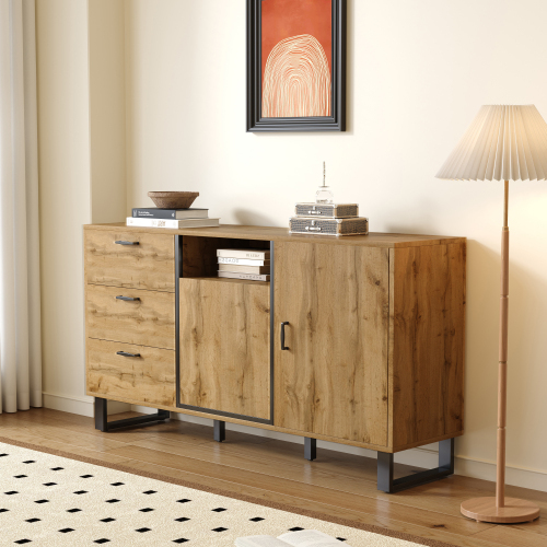 Sideboard, Kommode mit Schubladen und Türen, Farbblockdesign 