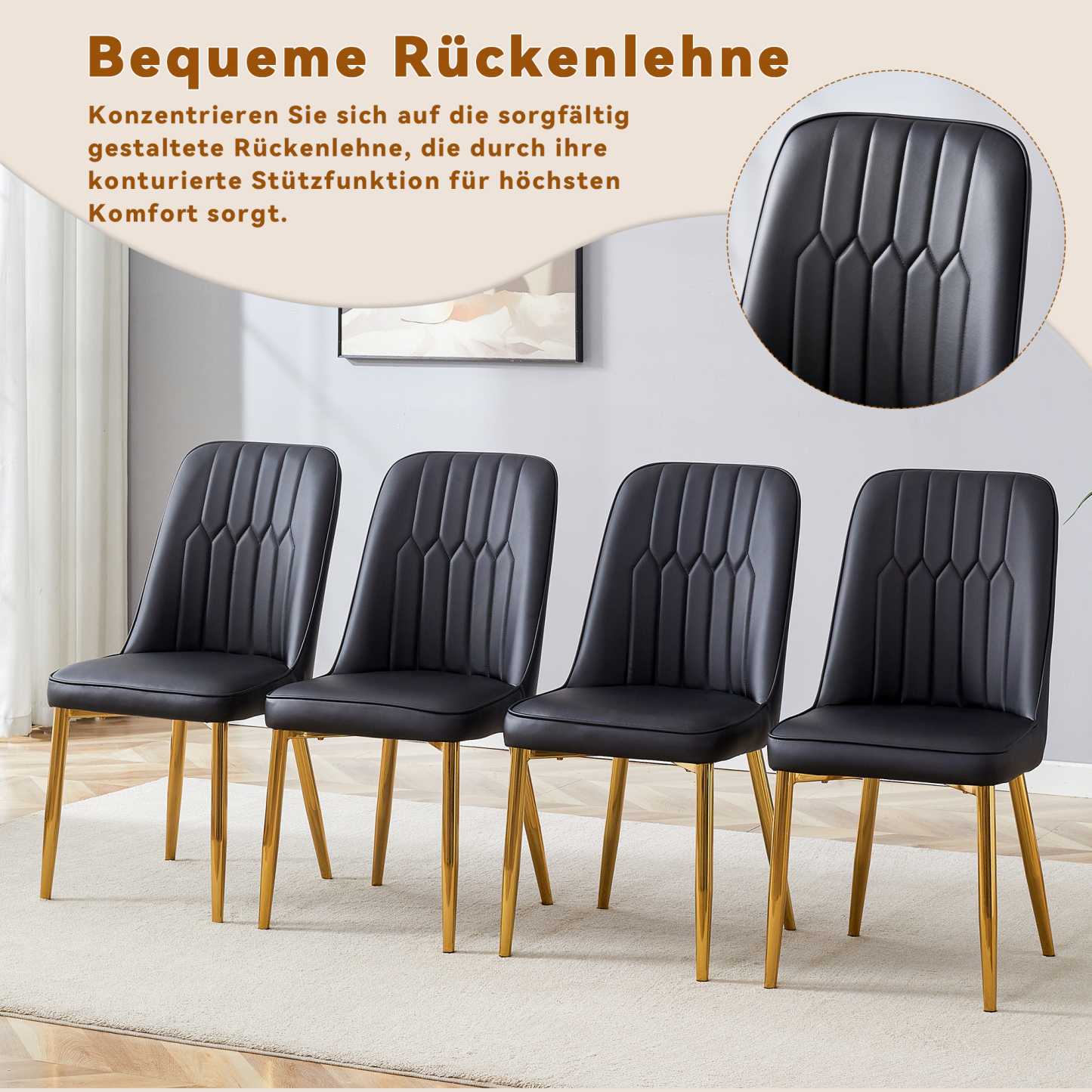 OKWISH Black Dining Chair with Gold Metal Legs