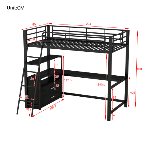 Schreibtischförmiges Bett mit flachem Eisenrahmen-OKWISH
