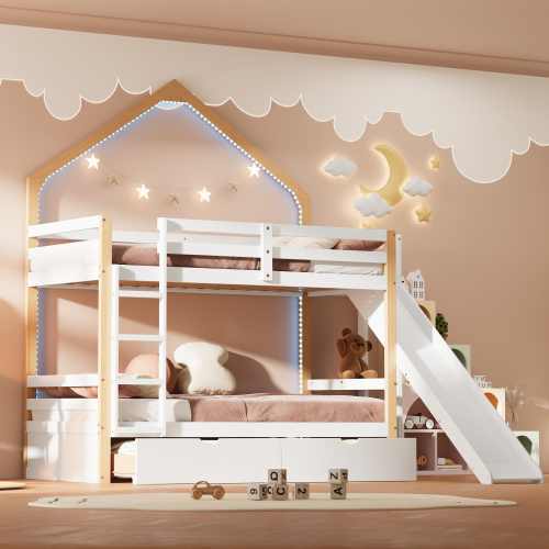 Etagenbett mit Schubladen unter dem Bett und Rutschen-OKWISH