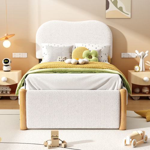 90*200cm Flachbett, Polsterbett, Kinderbett, weißes Kopfteil, minimalistisches Styling