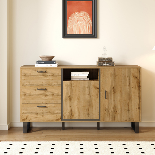 Sideboard, Kommode mit Schubladen und Türen, Farbblockdesign 
