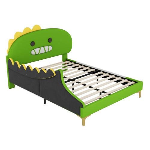 140*200cm Kinderbett, Cartoon Dinosaurier Form, Flachbett, PU Material