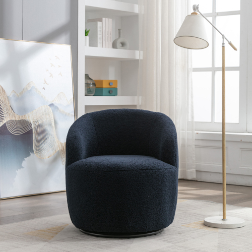 Soft Teddy Fabric Swivel Accent Armchair Barrel Chair With Black Powder Coating Metal Ring