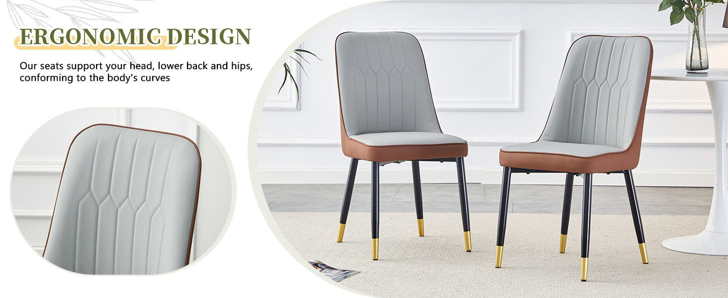 OKWISH Set of 2 Dining Chairs in Two-Tone PU Leather