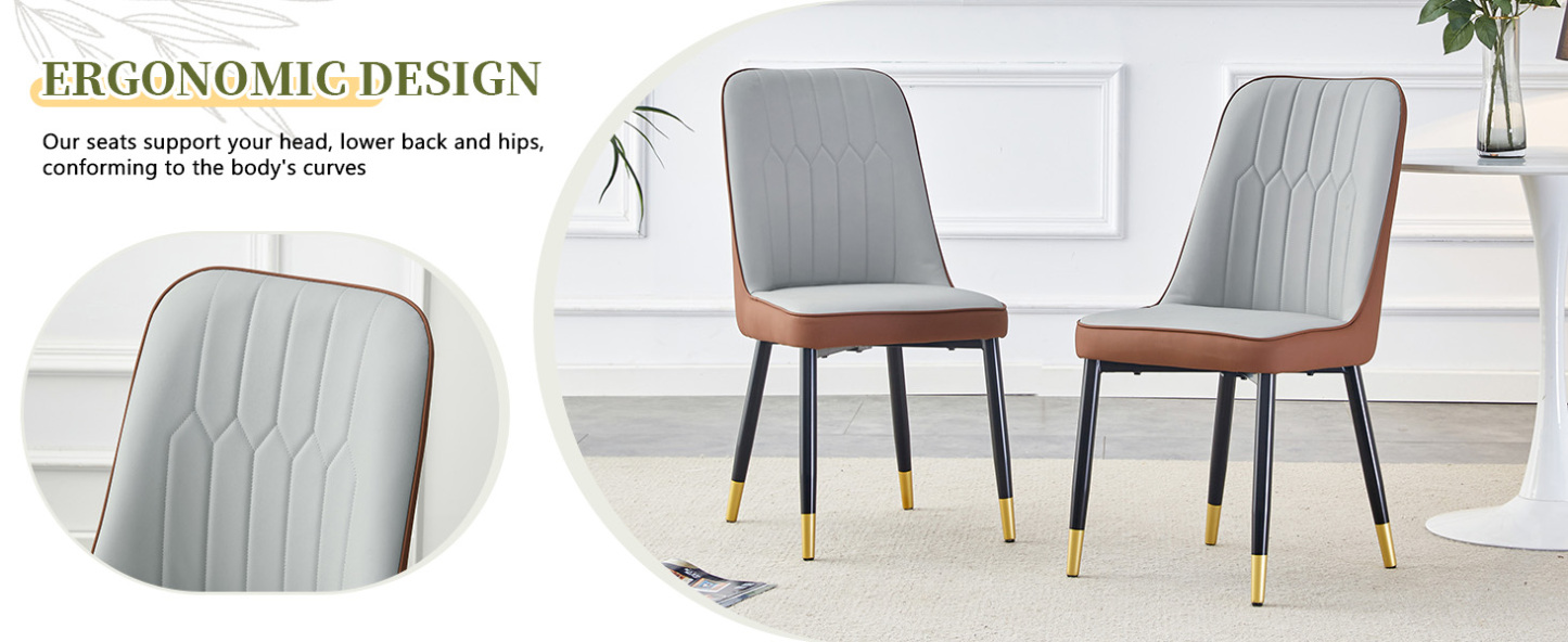 OKWISH Set of 2 Dining Chairs in Two-Tone PU Leather