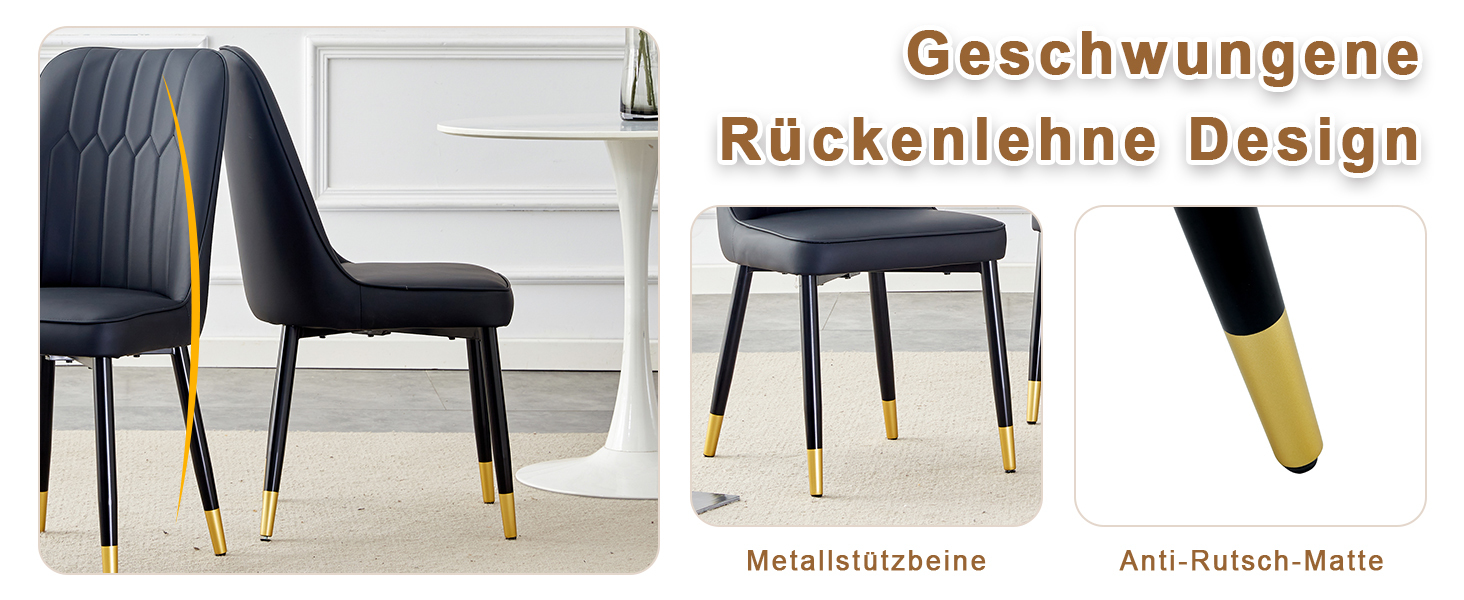 OKWISH Black PU Leather Dining Chair Set with Metal Legs