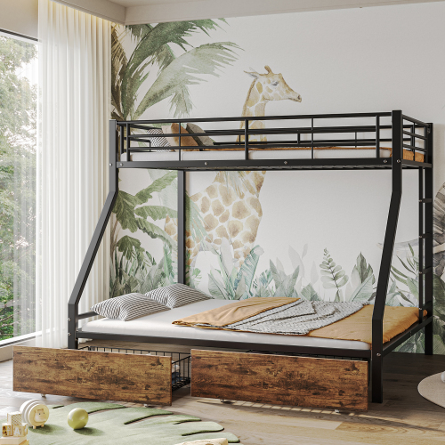 Eisenbett, Etagenbett, Geeignet für Kinder und Jugendliche, mit 2 Schubladen