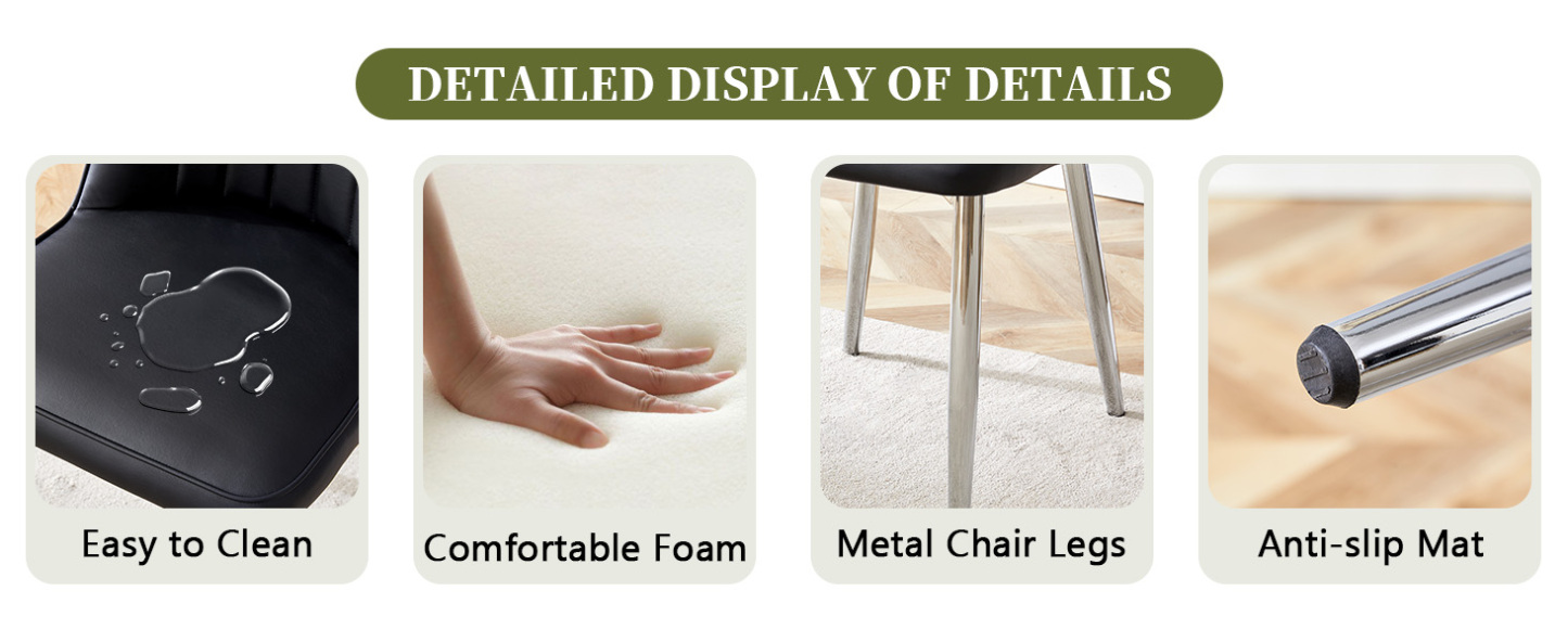 OKWISH Black Dining Chair with PU Leather and Metal Legs