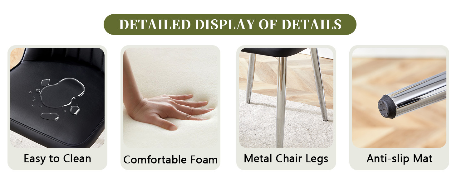 OKWISH Black Dining Chair with PU Leather and Metal Legs